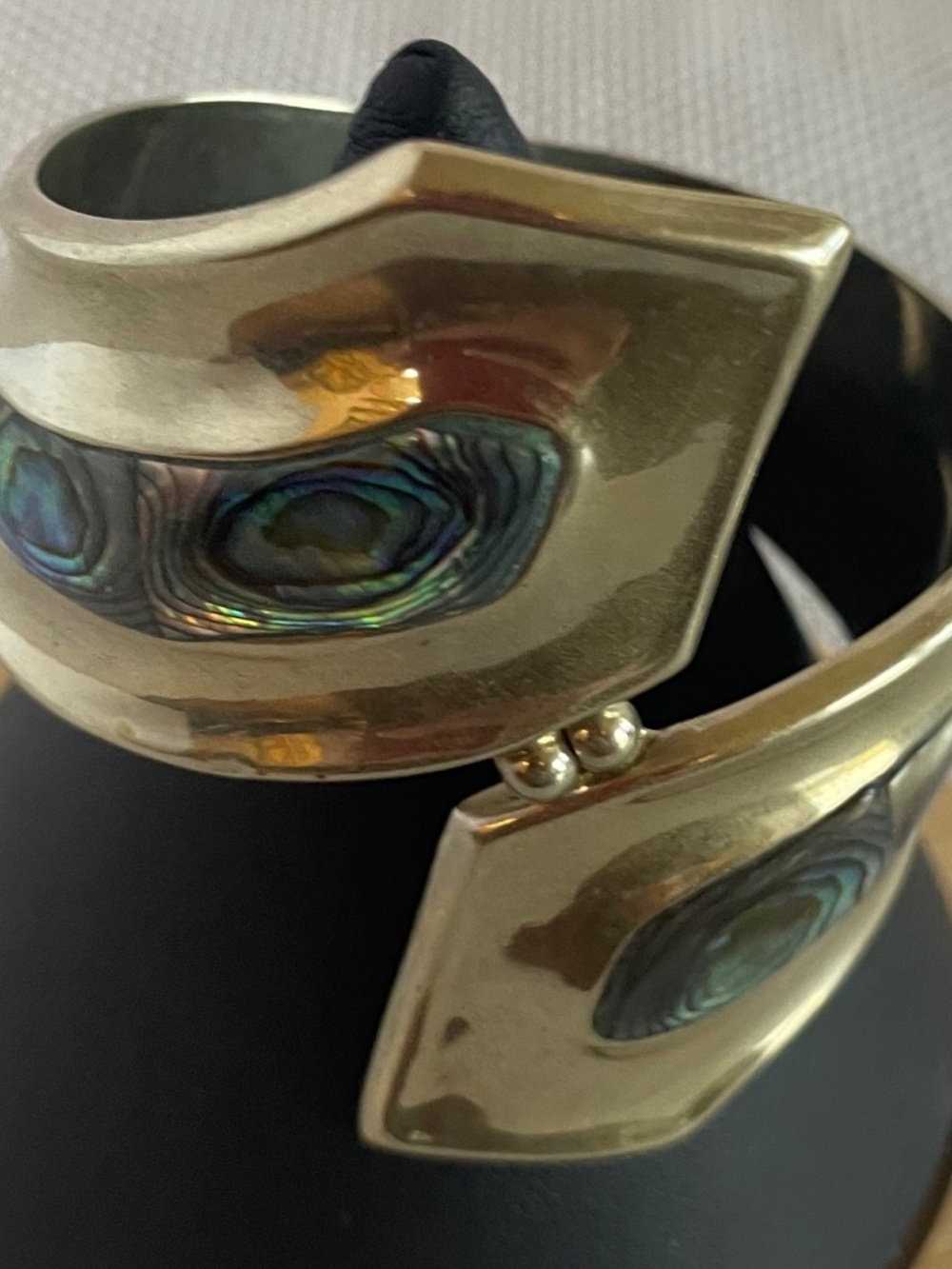 Vintage Mexican Sterling Silver Abalone Clamper Bypass Hinged Cuff Bracelet